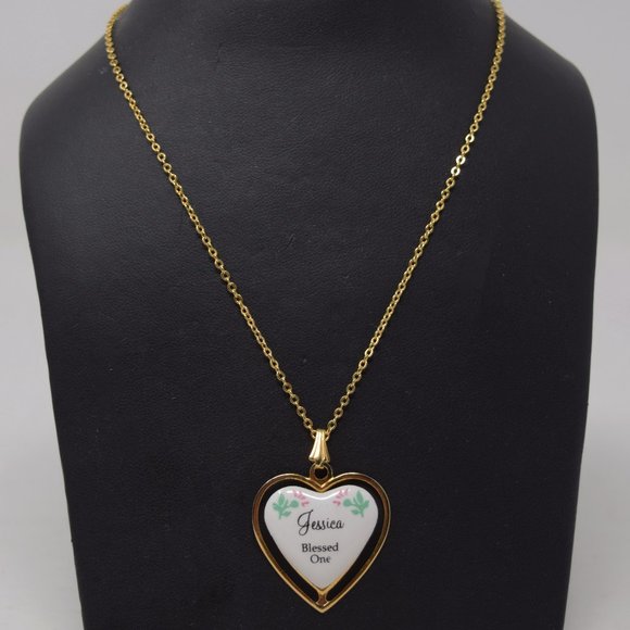 Heart Pendant Necklace Jessica Blessed One Goldtone Fashion Jewelry Flowers - Picture 2 of 11